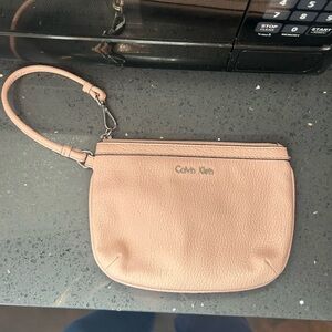 Calvin Klein Dusty Rose Pebbled Leather Wristlet